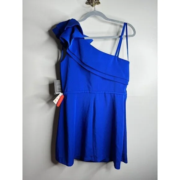 Mac Duggal Royal Blue One Shoulder Ruffle Mini Dress Size 10 - Picture 5 of 5